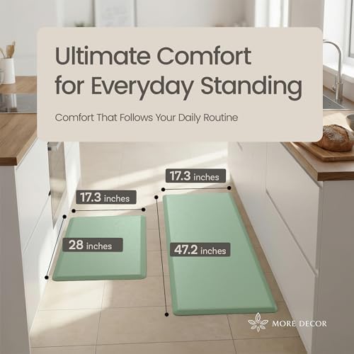 Anti Fatigue Kitchen Mats for Floor | Padded Kitchen Rugs | Non Slip, Cushioned Standing Desk Mat | Waterproof Floor Mat | 17.3" x 28" x 0.47" & 17.3" x 47.2" x 0.47", Mint Green, 2-Pack | More Décor