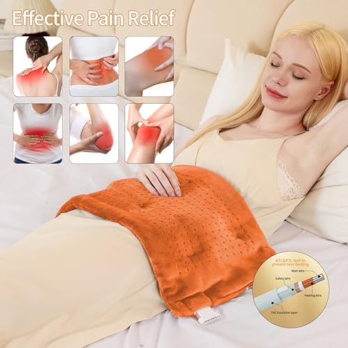 Massaging Weighted Heating Pad for Back Pain Relief,12"×24",Pumpkin Yellow