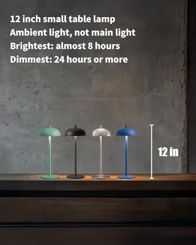 12" Cordless Table Lamps Set of 2, Blue Modern Portable Desk Lamp