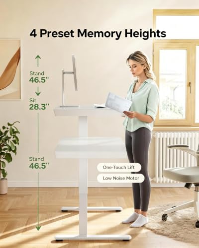 Marsail Glass Standing Desk, 55 x 28 Inch Electric Standing Desk,White