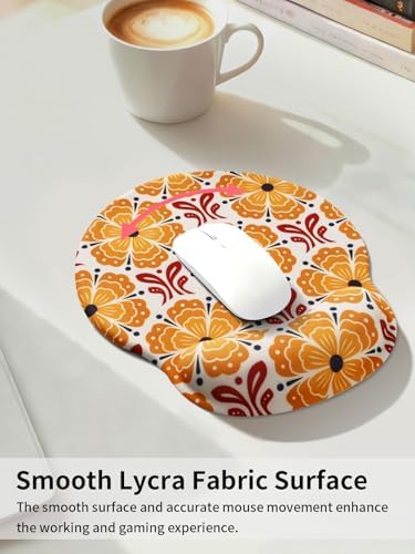 Seorsok Orange Flower Mouse Pad with Gel Wrist Support Mouse Pad,Ergonomic Aesthetic,Comfortable Mousepad for Office Game Work Computer,Pain Relief Mousepad with Non-Slip Silicone Base,Blooming Floral
