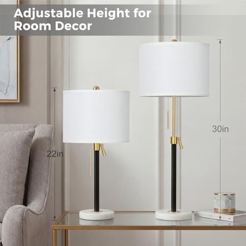 Qingmiao Gold Table Lamps Set of 2, 22" to 30" Adjustable Nightstand Lamps for Bedroom, Dimmable End Table Lamps for Living Room Console Entry Farmhouse Home Decor, New House Warming Gifts