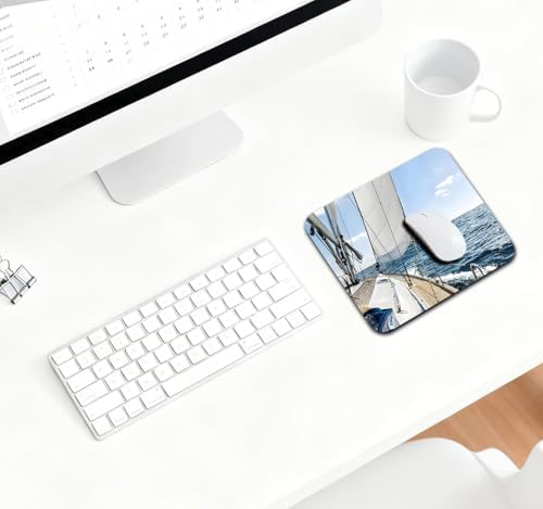 9.5x7.9 Inch Office/Gaming Mouse Pad, Sailing Boat on The Serene Sea with Hoisted Sails and Teak Deck Cute Anti-Slip Mat for Desk