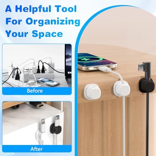 6 Pcs Magnetic Cord Organizer Holder,Magnetic Cable Clips,Cord Holder,Under Desk Cable Management, for Nightstand Home Office Desk Car Phone Wall Desktop (BLACK)