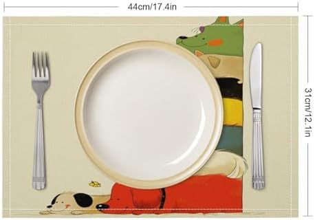Stacked Dogs Colorful Linen Placemats Set of 2PCS, Heat Resistant Non-Slip Washable Table Placemats for Dining Everyday Use Hotel Banquet Home Decor