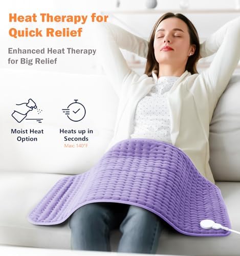 Heating Pad for Back, Neck & Shoulders, Soft Electric Heating Pad with Moist & Dry Heat, Auto-Off, Machine Washable, Birthday Gifts for Women Wife Mom Her (Sunset Purple, 17"x33")