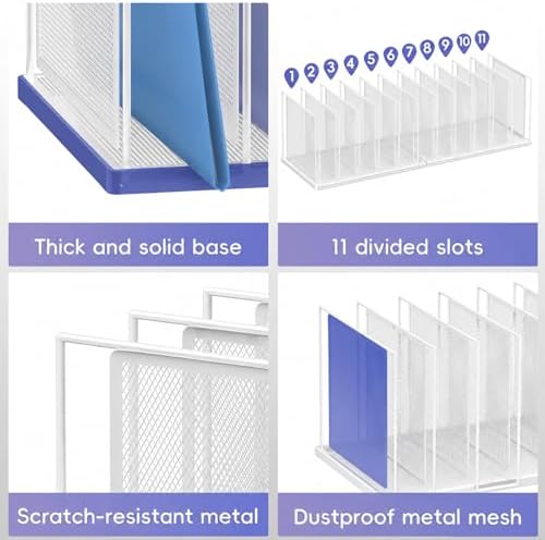File Organizer for Desk, 11-Section Vertical File Sorter, Paper Holder Organizer Standing Metal File Folder for Office Home Classroom, White