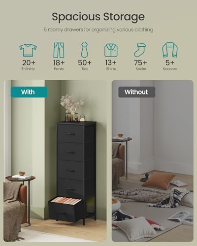 SONGMICS Dresser for Bedroom, Tall Dresser with 5 Fabric Drawers