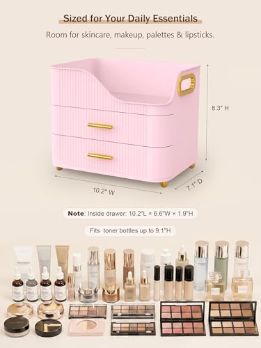Booklov Large Makeup Organizer for Vanity, Bathroom Countertop, Pink
