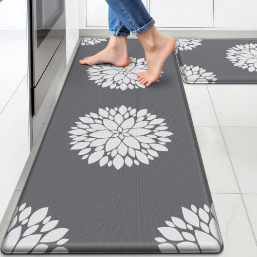 2PCS Kitchen Mats for Floor, Anti Fatigue Non-slip Water Resistant Grey Rug