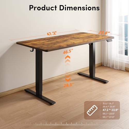 FEZIBO One-Piece Standing Desk, 48"x24" Seamless Tabletop Electric Height Adjustable for Home Office, Study Rooms & Multi-Device Workstations, Rustic Brown