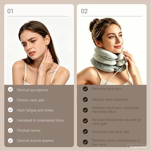 FSA or HSA Cervical Neck Stretcher - Inflatable Cervical Traction Device for Neck Pain Relief, Inflatable Neck Traction Device for Home and Office, Adjustable Neck Stretcher Neck Support Brace