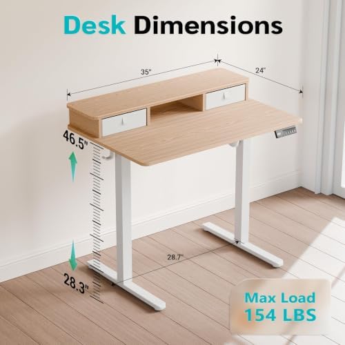 35" x 24" Electric Standing Desk with Dual Drawers, Light Walnut