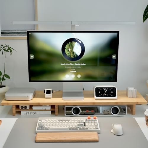 Bamboo Dual Monitor Stand Riser, 2-Tier Desk Shelf with Storage