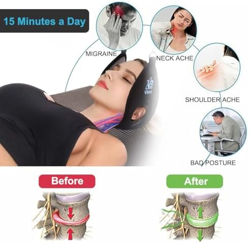 VBoo Cervical Neck Traction Device - Neck Stretcher with Gentle Pull, for Neck Tension Relief, Easy to Use with Door/Railing – Portable Neck Relaxation Tool