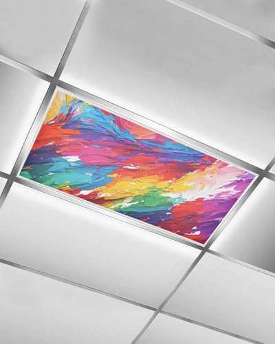 Red Blue Rainbow Brush Abstract Graffiti Street Art Magnetic Fluorescent Light Covers for Ceiling Lights 2 x 4 Feet,Office Classroom Kitchen Drop Ceiling Light Covers Filters Shade Panel 1 Pack