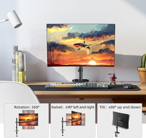 Bracwiser Monitor Mount Single Fully Adjustable Arm Fits One Screen 13-32 inch 22lbs for Monitor Computer Screen 13 15 17 19 20 22 23 24 26 27 30 32 inch VESA 75 100 (MD7421)