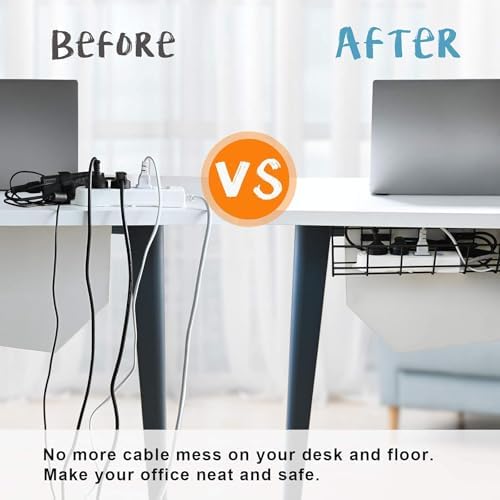 Under Desk Cable Management- 1 Pack Cord Organizer. Metal Wire Cable Management Tray for Office, Studio and Home. Super Sturdy Under Table Cable Raceways Management - Black Cable Organizer