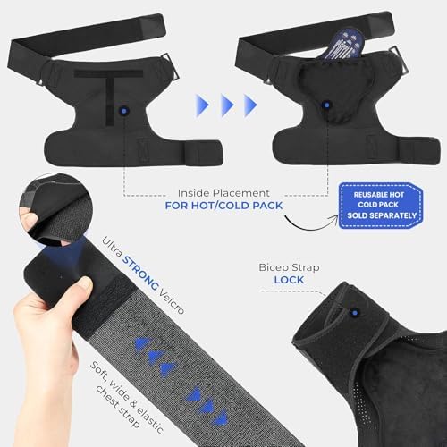 Adjustable Shoulder Brace for Men - Both Left and Right Arm - Pain Relief for Torn Rotator Cuff, Compression Support Sleeve for Dislocation, Bursitis, Tendonitis (Black, Medium)