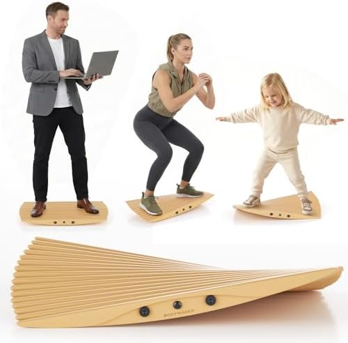 360° Wobble Balance Board for Standing Desk，Anti-Fatigue Rocker Board to Improve Focus, Burn Calories & Simulate Surfing & Skateboarding at Home or Office，Also Foot Strengthener & Stretcher for Plantar Fasciitis Relief.