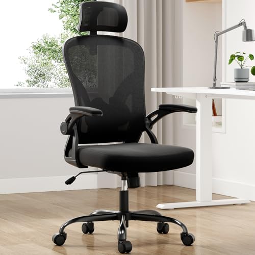 High Back Mesh Office Chair, Home Office Desk Chair with Flip-Up Arms