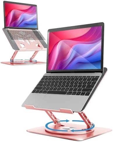 Aoviho 360° Rotating Laptop Stand for Desk | Adjustable, Foldable, Portable Aluminum Ergonomic Riser | Compatible with MacBook, Dell, HP & All Laptops 10-16 inch | Rose Gold