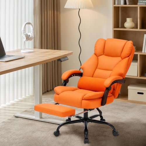 600LBS Executive Office Chair with FootRest for Heavy People High Back Ergonomic Gaming Chair with Lumbar Support Reclining Home Office Desk Chair with Pocket Spring Cushion Breathable Leather