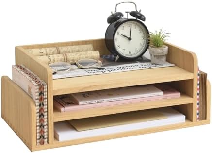 KIRIGEN Wood Desk Organizer, 5-Tray Letter Tray and Mail Sorter Natural 2TP
