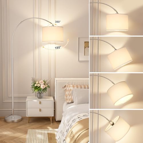 Ambimall Dimmable Arc Floor Lamp with Remote, Color Temp Adjustable, Silver