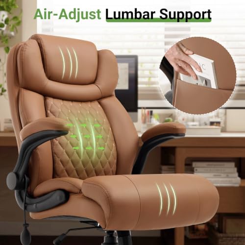 Office Chair, Big and Tall Executive Chair with Air-Lumbar Support, Breathable Desk Computer Chair with Adjustable Flip-up Armrests, Wide Cushion Seat Swivel Home Office Chair