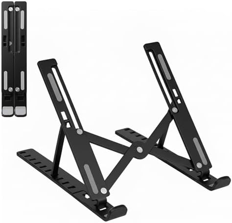 Laptop Stand for Desk, Adjustable 10-Angle Foldable Laptop Riser, Portable Black Plastic Tablet Holder, Ventilated Notebook Stand Compatible with All Laptops up to 17 Inch