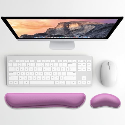 Dapesuom Enlarge Keyboard Wrist Rest, Memory Foam Wrist Cushion for Desk Mats Support, Cute Typing Pain Relief Keyboard Mouse Pad Rests Set with Non-Slip Base for Gaming Laptop Office, Radiant Orchid