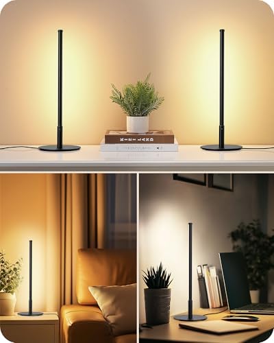 EDISHINE LED Table Lamp Set of 2, Modern Desk Lamps, Black Bedside Lamps
