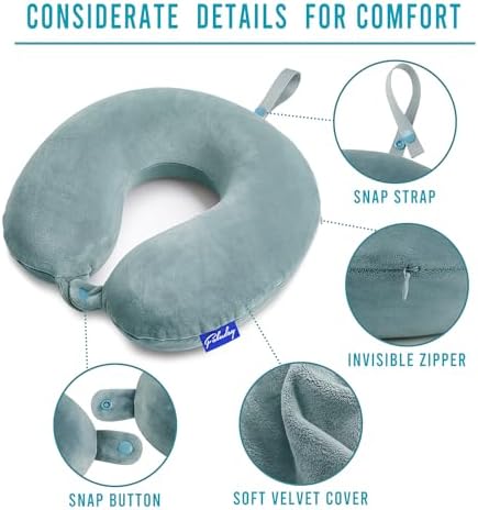 Fabuday Travel Neck Pillow Memory Foam for Airplane Traveling Gray Blue