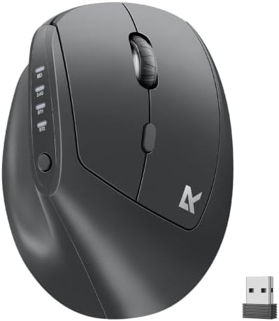 Redragon Ergonomic Mouse, Bluetooth Rechargeable Wireless Vertical Mouse, 3 Multi-Device Connectivity for Computer/PC/Laptop, 500mAh Battery, 2.4GHz USB-A Optical Mice for Windows, Mac OS, Black