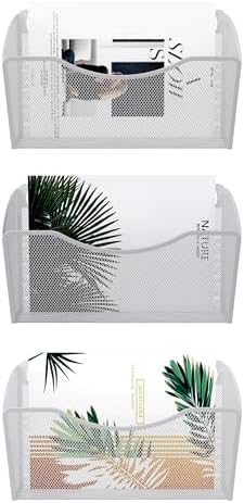 EasyPAG Wall File Organizer 3 Pack, Hanging File Organizer Wall Mount, Metal Mesh Folder Holder for Letter/A4 Papers, Mail Sorter for Office, Classroom, Home, White