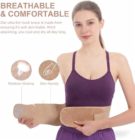 RANDY SUN Lower Women Back Brace for Office Comfort - Breathable Mesh Posture Corrector, Adjustable Straps for Custom Fit, Invisible Under Clothes, Beige, L-XL