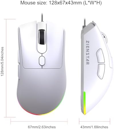 HXMJ Wired USB C Gaming Mice,7200DPI,Ergonomic Mouse with RGB Backlit for Apple MacBook,Computer or Laptops with Type C Port-White