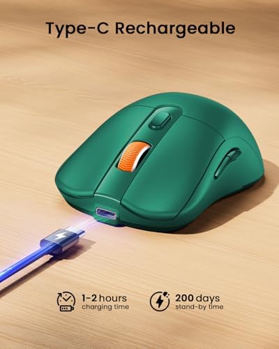 ProtoArc EM15 USB C Mouse, Tri-Mode Bluetooth Mice for Laptop, Green