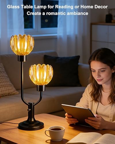 Lightdot Mid Century Modern Flower Table Lamp for Bedroom Black Dimmable