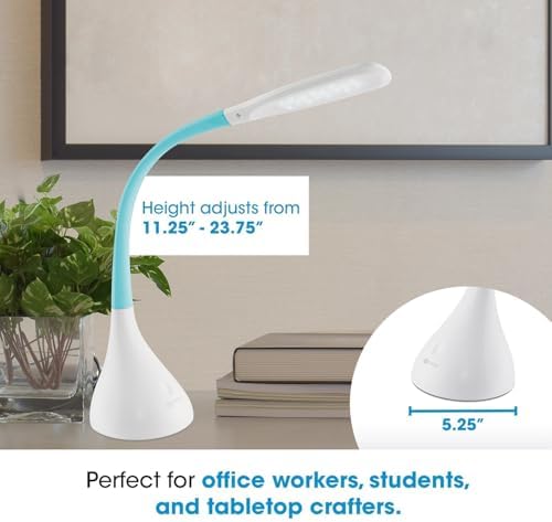 OttLite Creative Curves LED Desk Lamp with USB Port, White with Turquoise