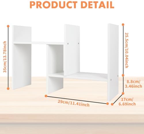 ShellKingdom Desk Shelf Organizer, H-Shaped Desktop Shelves, Adjustable Desktop Corner Shelf, Bookshelf Storage Rack and Cubicle Decor for Desk, Tabletop, School, Office, Dorm Desk Organizer - White