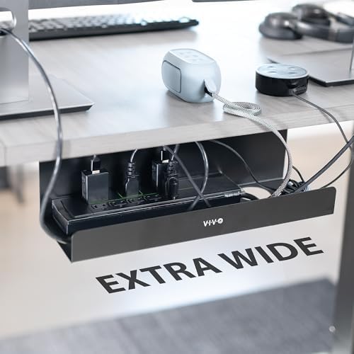VIVO Black 17 inch Extra Deep Cable Management Tray, DESK-AC16-1C