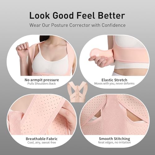 Posture Corrector for Women Back Brace Shoulder Straightener Pink, L/2XL