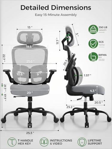 Ergonomic Office Desk Chair, Adjustable Dual Lumbar Support & Thick Seat
