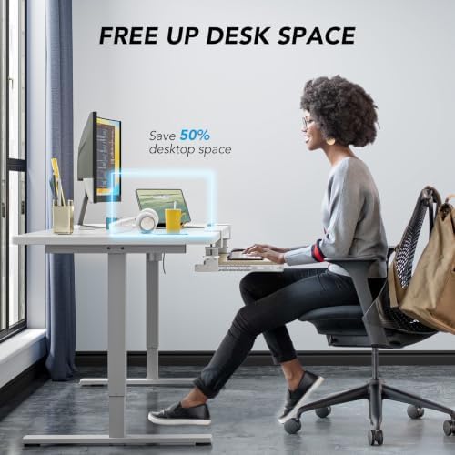 AX WABER Keyboard Tray Under Desk Pull Out with Extra Sturdy C Clamp Mount System, 27.3 (32.5 inch Including Clamps) x 11 Inch Slide-Out Platform Computer Drawer for Typing Grain