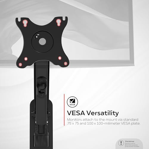 Single Monitor Premium Wall Mount for 17" - 27" Computer Screens - Flexible tilt 75x75-100x100 VESA Monitor Arm - Holds Monitors Up to 15.4Lbs - (ADD-AVWMB)