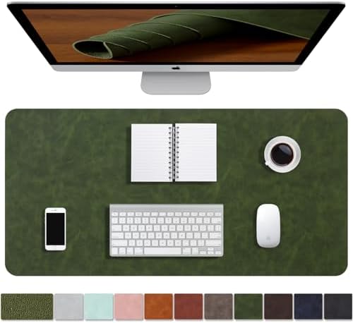 Distressed Leather Desk Mat - Non-Slip PU Leather Desk Pad Protector - Large Waterproof Mouse Pad Computer Keyboard Desk Mat Desk Accessories for Office & Home (Forest Green, 23.6"x15.7")