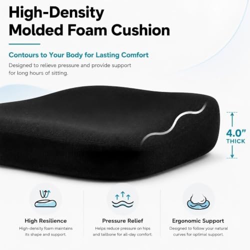 Ergonomic Office Chair, High Back Mesh Computer Chair with Molded Foam Cushion, Adjustable Headrest, Lumbar Support, Tilt Lock and Coat Hanger for Home Office (Obsidian Black)