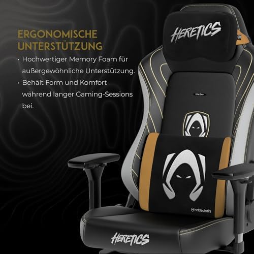 noblechairs Memory Foam Pillow Set – Heretics Edition for Esports Fans with Memory Foam and Team Heretics Branding - Black/Gold